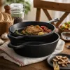 Black cast iron cookware set for home use, 3-piece set for frying, stewing and stir-frying, kitchen cookware details Picture